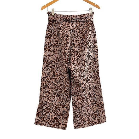Reformation Jackie Cropped Belted Leopard Print Linen Wide Leg Pants Size 2 - Picture 8 of 12